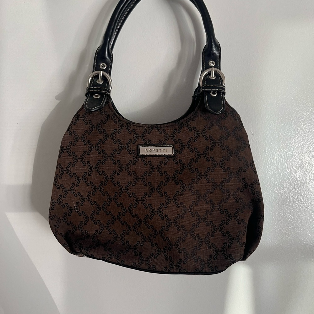 Rosetti Brown and Black Shoulder Bag with Monogram Pattern